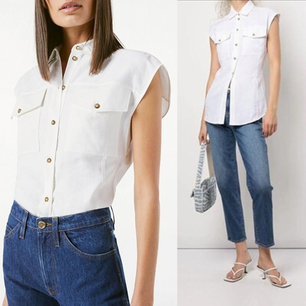 NWT FRAME ‘CUTAWAY ARIE’ Linen/Lyocell Sleeveless Utility Top